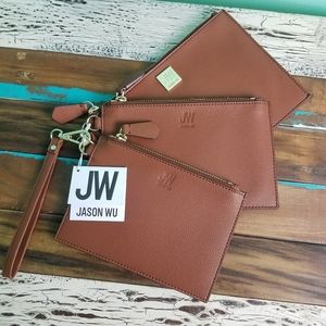 Jason Wu Brown Leather Trio Wristlet/wallet Set